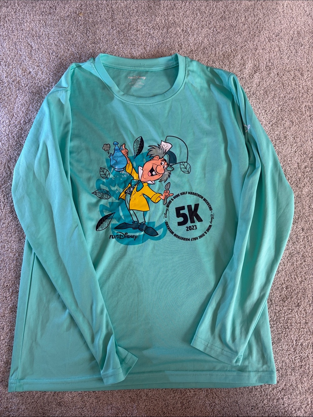 Disney Aqua Long-Sleeve Tee with Mad Hatter 5K Graphic